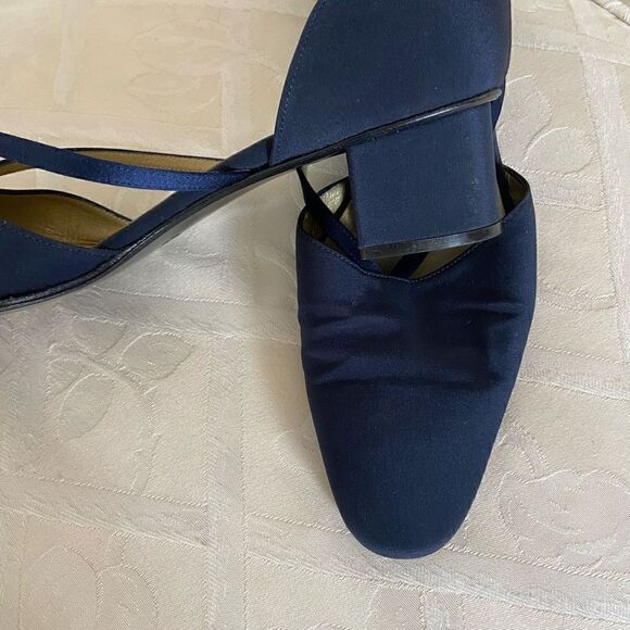 YSL Yves Saint Laurent 90s Blue Satin Block Heels - Picture 2 of 16